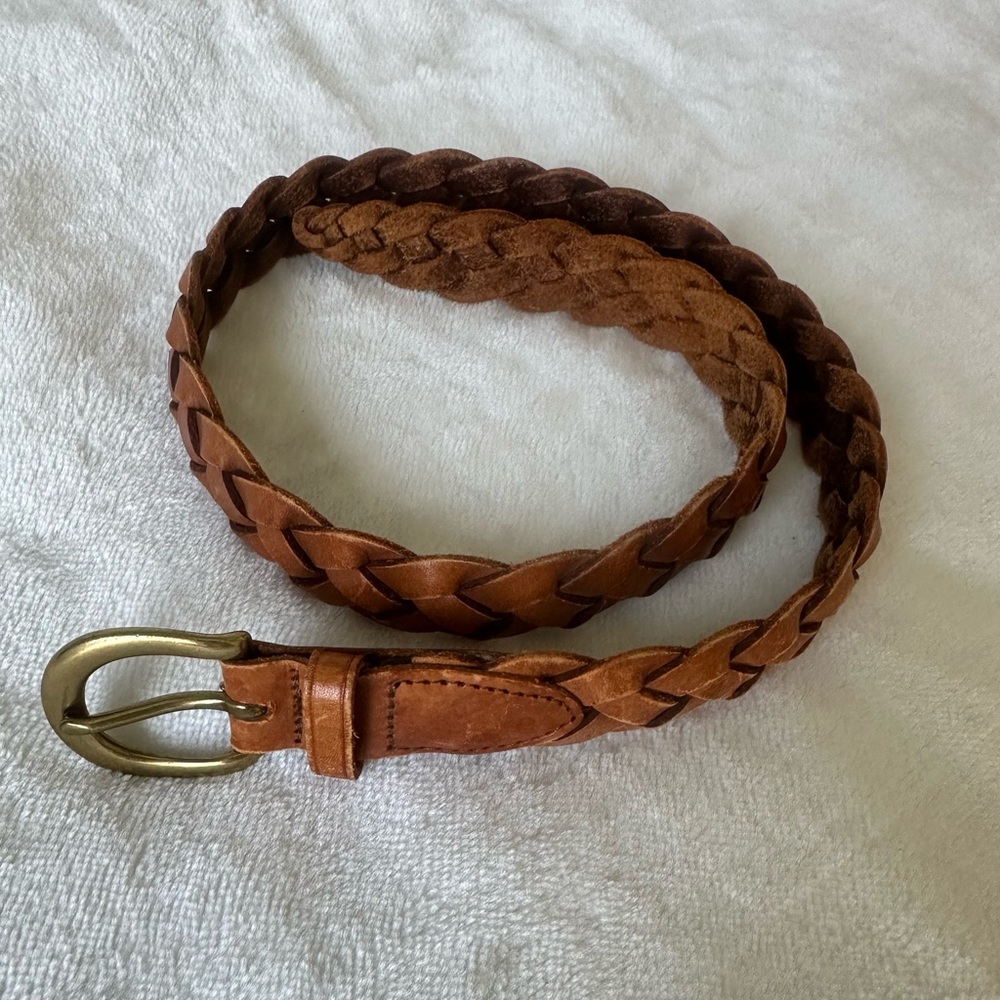 Vintage L.L. Bean Classic Woven Leather Belt in Tan 28 XS
